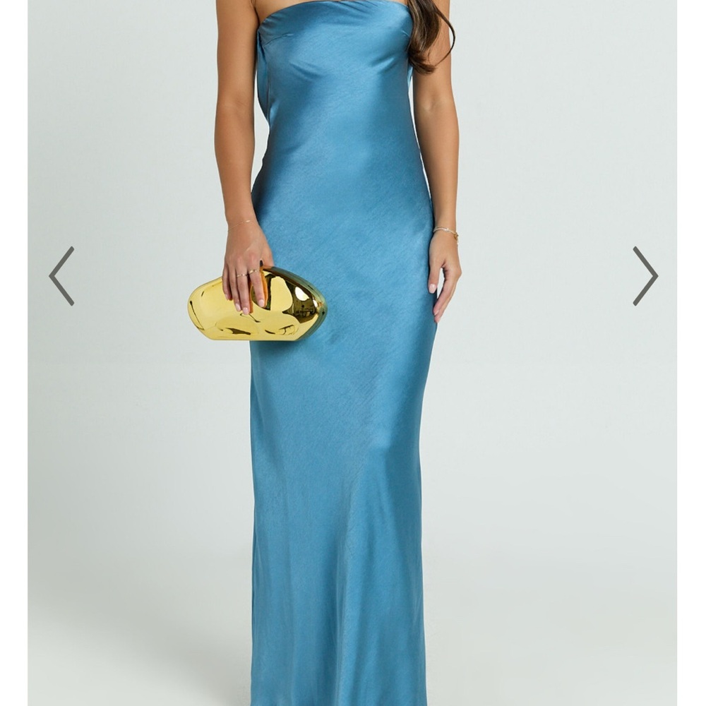 Showpo Steel Blue Strapless Dress